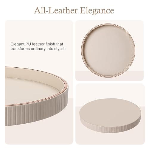 GORESE 12" Round Decorative Tray for Coffee Table, PU Leather Compact Serving Tray for Home Decor & Everyday Accents, Modern Nightstand Tray for Jewelry & Perfume, Beige thumbnail 7