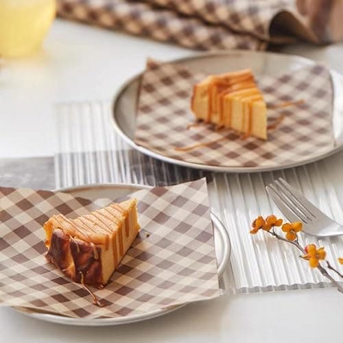 100Pcs Wax Paper Sheets for Food, Basket Liners Food Picnic Paper Sheets Greaseproof Deli Wrapping Sheets,BBQ paper,Coffee-colored checkered printing (5.9×5.9 in) - Image 1