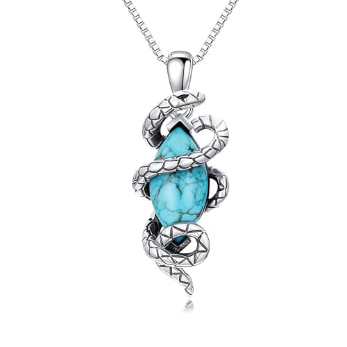 DOLIOX Genuine Turquoise Snake Necklace for Women, Sterling Silver Vintage Native American Western Jewelry Birthdays Gift - Image 1
