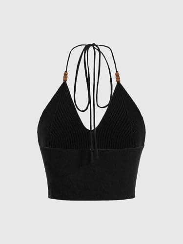 Verdusa Women's Y2k Halter Tops Gothic Clothes Summer Going Out Tops Crochet Cami Tie Boho Cowgirl Outfits thumbnail 2