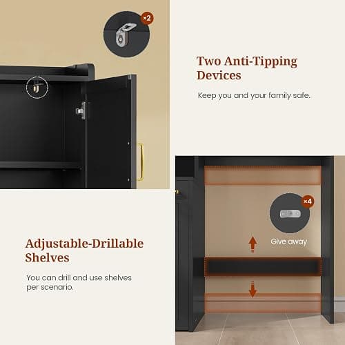 UPOSOJA Over The Toilet Storage Cabinet with Pulley Small Bathroom Storage Cabinet, Space Saver W/Adjustable Shelf & Open Shelf for Bathroom, Restroom, Laundry (Black) thumbnail 7