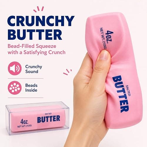 Crunchy Butter Squishy in Pink with Textured ASMR Filling for Adults (Pink) | Soft Squeezable Stress Relief Desk Accessory for Office, Home and Daily Relaxation thumbnail 3