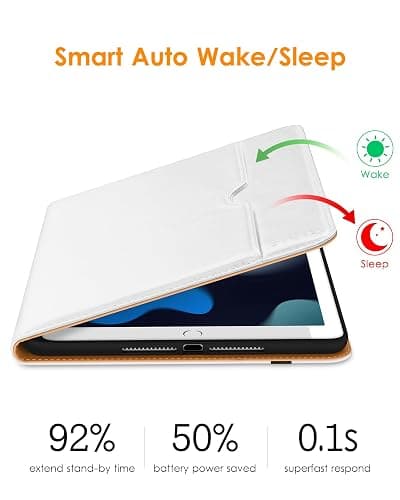 DTTO for iPad 9th/8th/7th Generation 10.2 Inch Case 2021/2020/2019, Premium Leather Business Folio Stand Cover with Apple Pencil Holder - Auto Wake/Sleep and Multiple Viewing Angles, White thumbnail 7