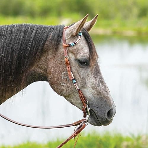Schneiders Double S Beaded One Ear Headstall | Exquisite Horse Tack | Stylish Beaded Design | Premium 5/8" Harness Leather | Adjustable Rolled Ear Design thumbnail 5