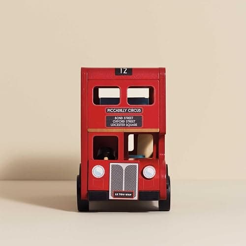Le Toy Van - Cars & Construction - London Double Decker Bus - Wooden Bus - Role Play Toy - Suitable for Girls & Boys Age 3+ - Red thumbnail 2