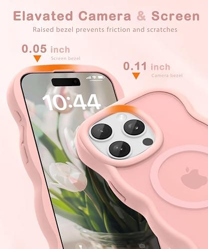 Amzfield Magnetic for iPhone 13 Pro Max Case, Compatible with Magsafe Wavy Frame Cute Translucent Matte Hard Back Silicone Bumper Shockproof Phone Case for iPhone 13 Pro Max Women Girls, Pink thumbnail 4