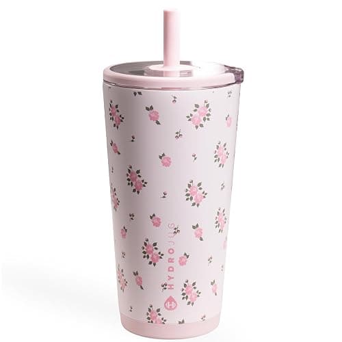 HydroJug Everyday Tumbler 20 oz – Ceramic-Lined Insulated Tumbler with Straw and Soft-Touch Lid, Cup Holder Friendly, Double-Wall Vacuum Insulation, Reusable Travel Cup – Wildrose - Image 1