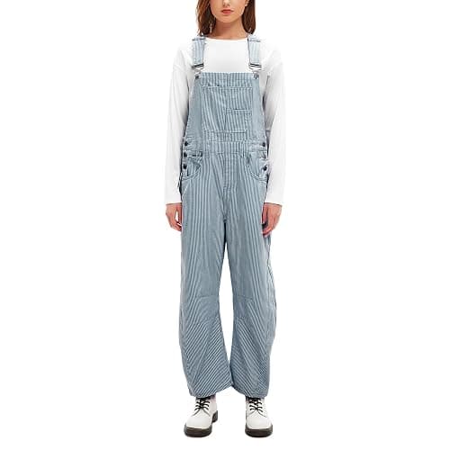 Kedera Women's Striped Bib Overall Barrel Casual Baggy Overall Pants Jumpsuits Adjustable Wide Leg Jumpsuits with Pockets thumbnail 5