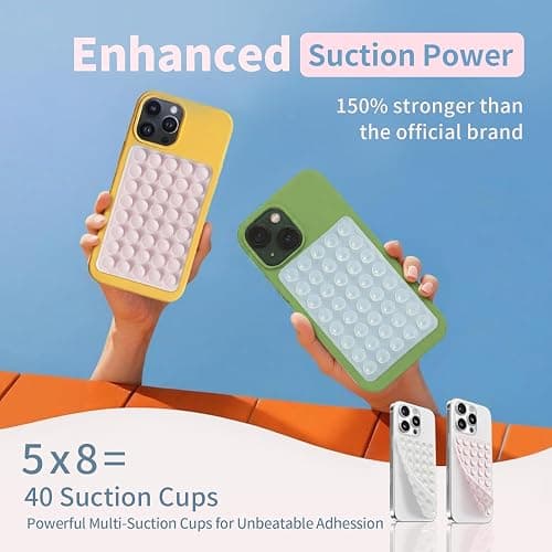 (7 Pack) Silicone Suction Cup Phone Case Mount Double Sided, Sticky Phone Grip with Higher Suction Power for Cell Phone, Pink & Blue & Clear & Black & White & Hot Pink & Lavender thumbnail 2