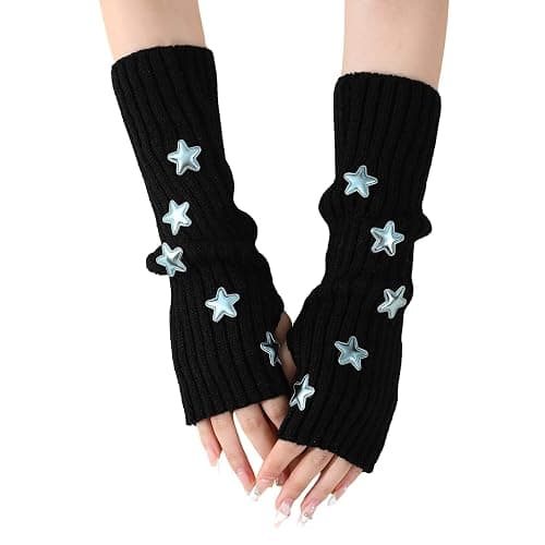 KANGDAWEI Star Arm Warmers Y2K, Goth Emo Fingerless Gloves Cute, Knitted Harajuku Lolita Arm Warmers for Women - Image 1