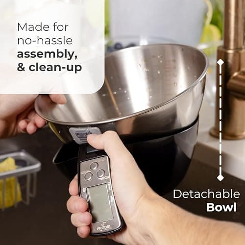 Fradel Digital Kitchen Food Scale with Bowl - 11lb, Grams & Ounces - Removable, Dishwasher-Safe Mixing Bowl - Black thumbnail 2