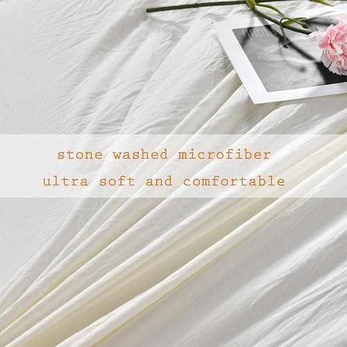 Masaca Ivory Ruffled Comforters Queen Size,Farmhouse Shabby Boho Chic Comforter Set,French Country Microfiber Inner Fill Ivory Bedding 3PCS(1 Ruffle Comforter and 2 Pillowcases) thumbnail 4