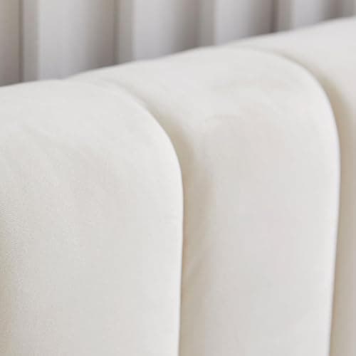 Livinia Queen Size Elton Velvet Platform Bed, Upholstered Bed Frame with Vertical Channel Tufted Headboard Footboard, Strong Wood Slats, No Box Spring Needed, Ivory (Queen) thumbnail 7