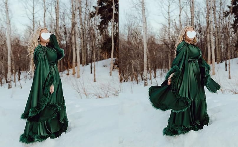 Daily Life Mall Women's Feather Bridal Robes Old Hollywood Maternity Photoshoot Nightgown Silk Bathrobe Long Lingerie thumbnail 7