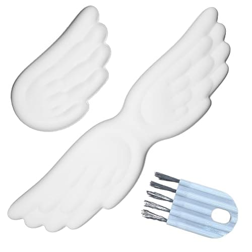 White Angel Wings Ergonomic Memory Foam Wrist Rest, Computer Keyboard and Mouse Set, Cute Gaming Keyboard Wrist Support pad, PU Leather Surface, Non-Slip and Waterproof, Includes a Cleaning Brush. - Image 1