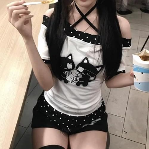Kawaii Cutecore Harajuku Y2k 2000s Tops Summer Preppy Aesthetic Alt Goth Emo Short Sleeve Graphic Tees thumbnail 5