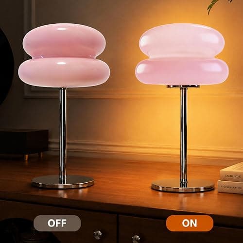 xiaojuande Bedroom Mushroom lamp, Medieval Modern Bedside Table lamp, dimmable Retro Egg Tart Headlight, Unique Home Mushroom Decoration Aesthetic Lovely Living Room Desk lamp (Pink) thumbnail 3