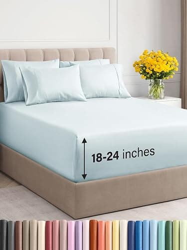 Extra Deep King Sheet Set - 6 Piece Breathable & Cooling Sheets - Hotel Luxury Bed Sheets Set - Easy & Secure Fit - Soft, Wrinkle Free & Comfy Sheets Set - Ice Blue Sheet Set with Extra Deep Pockets - Image 1
