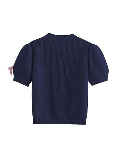 Vimida Women's Sweaters Knitted Crewneck Puff Bubble Short Sleeve Pullover Tops Casual Bow T Shirts Chic Blouses thumbnail 3