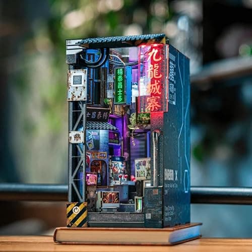 Anavrin Book Nook Kit Kowloon Walled City 2049 DIY 3D Wooden Booknook for Adults, Teens and Book Lovers, Bookshelf Insert Library Decor, Creative Gift for Family, Friends, and Elderly thumbnail 2