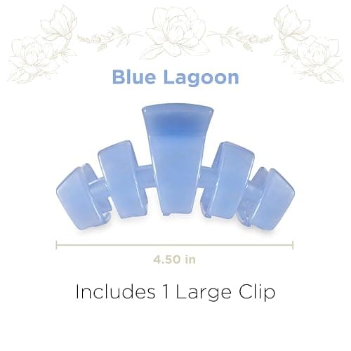 TELETIES - Large Classic Hair Clip - For Thick to Super-Thick Hair - Claw Clips for Women - Strong Grip, Bendable Teeth, Comfortable Curved Design - For All Hair Textures - Spring - Blue Lagoon thumbnail 2