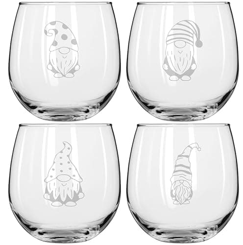 MIP Set of 4 Wine Glass for Red or White Wine Gift Gnome Collection (16 oz Stemless) - Image 1
