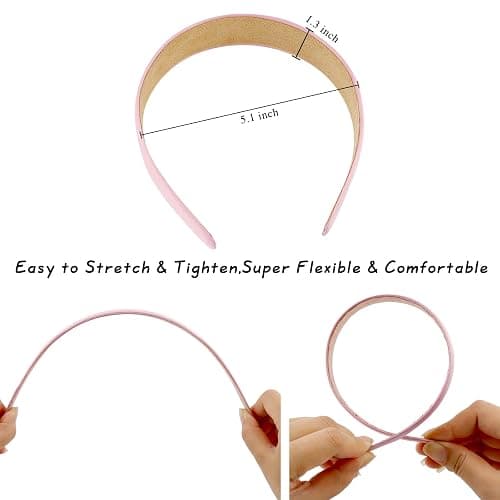 Wecoe Satin Headbands for Women and Girls - 10 Pack 1.3 Inch Wide Non-Slip Fashion Headbands in Neutral Colors, DIY Holiday Hair Accessories thumbnail 3