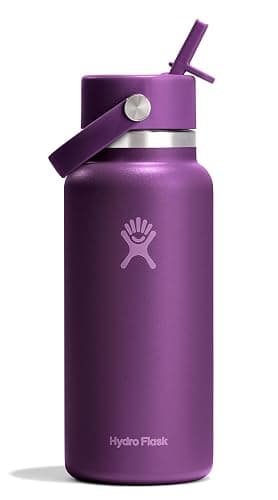 Hydro Flask Water Bottle - Insulated Stainless Steel - Wide Mouth Flex Straw Lid, Non Spill, Leakproof and Refillable in 32 Oz Beachplum Purple - Image 1