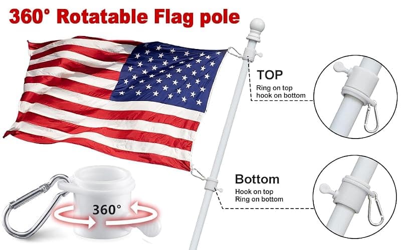 White Flag Poles for Outside House - 5ft Tangle Free Flag Pole for House,Heavy Duty Metal Flagpole Hardware for 3x5 American Flags,Outdoor Flagpoles Mount for Porch,Car,Truck,Boat (without Bracket) thumbnail 7