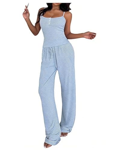Milumia Women's 2 Piece Pajama Lounge Set Striped Tank and Pants Pj Set | Cute Pjs,Womens Loungewear,Matching Set,Tank Top and Sleep Pants,Casual Suit - Image 1