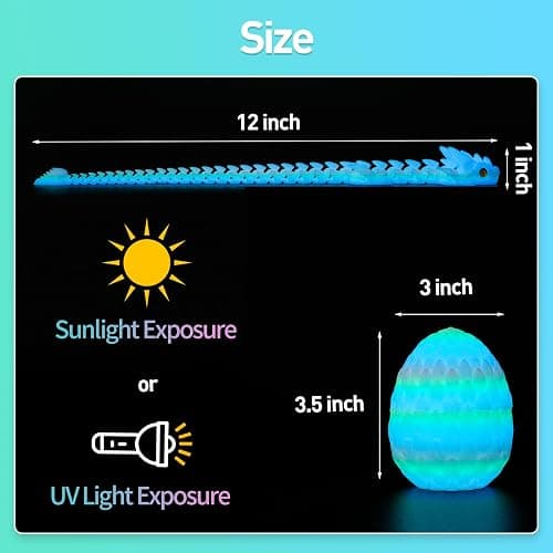 SYEFKJSA 3D Printed Dragon Eggs with Dragon Inside - 12Inch,Articulated Fidget 3D Printed Animals, Interesting Decorative Gift, Easter Basket Essentials Stuffers (Glow in The Dark) thumbnail 2