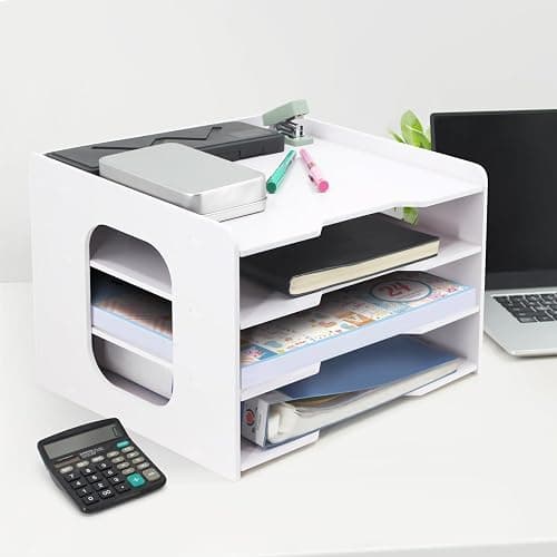 SONGWAY Scrapbook Paper Organizer 12x12-4 Tier File Organizer for Desk, 12x12 Stackable Scrapbook Paper Storage Trays thumbnail 2