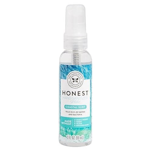 The Honest Company Plant-Based Hand Sanitizer Spray Kills 99.9% of Germs Hypoallergenic Quick-drying and Moisturizing Coastal Surf 2 fl oz - Image 1