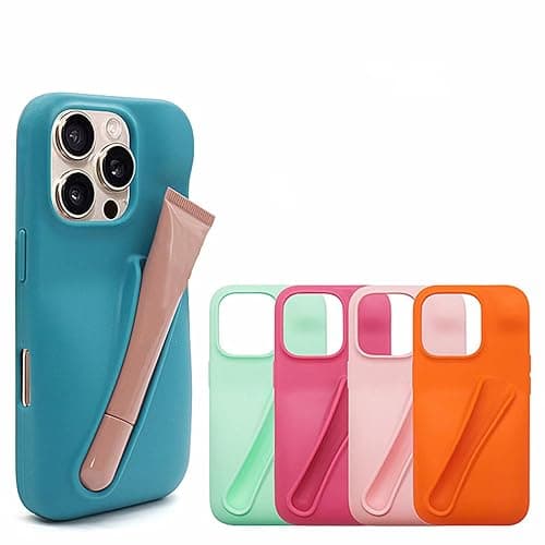 Jtsery Lipgloss Holder Case for iPhone 16, Lip Gloss Case Lipstick Lip Glaze Stylish Silicone Funny Women Girls Cover for iPhone 16 6.1 inch 2024 (Pink) thumbnail 6