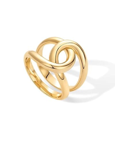 PAVOI 14K Gold Plated Chunky Interlock Statement Ring for Women | Interloop Band Thick Link Stackable Rings - Image 1