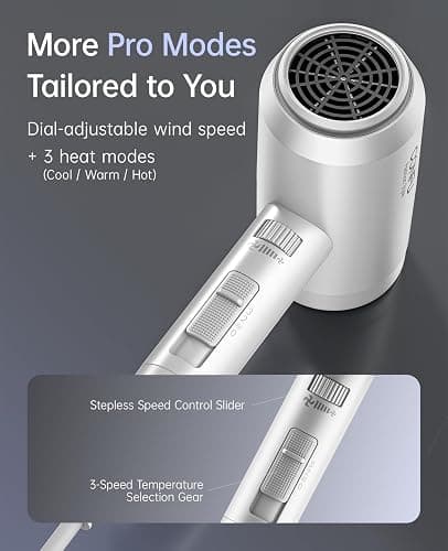 Hair Dryer with Diffuser, CONFU Blow Dryer for Curly Hair for Women Men, 21000PRM Travel Hair Dryer, Portable Lightweight Fast Drying Negative Ion Hairdryer for Home & Travel thumbnail 5