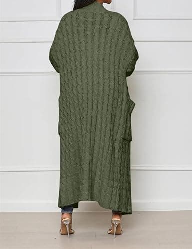 HRESSLBD Womens Thin Stylish Cable Knit Dual Extra Long Maxi Cardigan with 2-Pockets thumbnail 3