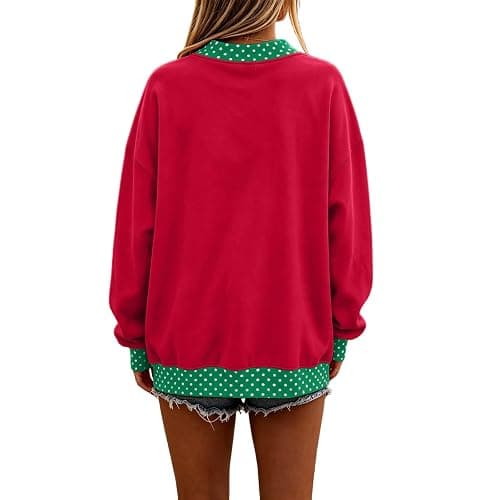 Polka Dot Mock Neck Sweatshirt Women Oversized Cute Fall Baggy Sweatshirt | No Hood, Casual, Long Sleeve, Loose Fit, Cozy, Soft, Hoodless Hoodies, Cotton Sweaters, Sudaderas Para Mujer, Fall Fashion thumbnail 4