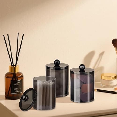 XIPENGKEJI 2 Pack Qtip Holder,Canister Apothecary Jar Set, Bathroom Jars with Lids Set for Cotton Swabs, Balls, Pads, Floss Picks,10oz-12oz Plastic Canisters Restroom Bedroom Vanity Organizer(Black) thumbnail 7