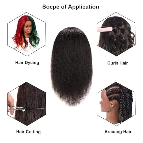 14 Inch 100% Real Hair Mannequin Head Training Head Manikin Cosmetology Doll Head for Hairdresser Practice Braiding Hair Styling with Clamp stand thumbnail 3