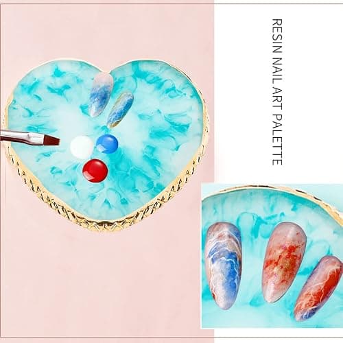 2 Pcs Resin Nail Art Palette Set, Pink, Gold Edge | Nail art painting, smooth resin surface, mixed color palettes, easy to clean, nails arts display Board thumbnail 5