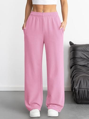 ATHMILE Women's Wide Leg Sweatpants High Waisted Baggy Interior Drawstring Joggers Straight Leg Sweat Pants with Pockets thumbnail 2