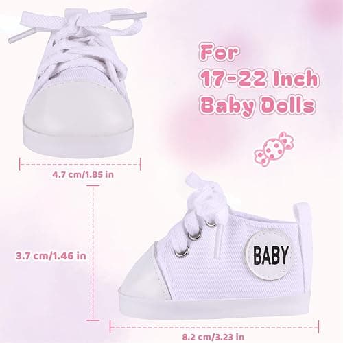 BABESIDE Reborn Baby Doll Shoes, 17-22 Inch Baby Doll Accessories Doll Canvas Shoes with Laces for Realistic Babydolls Girls & Boys, White with Letter Pattern thumbnail 3