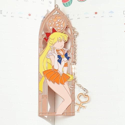 5 Style Anime Magical Girl Book Marks - Metal Bookmarks Gifts for Girls, Anime Fans, Book Lovers Student Men Women, Birthdays, Christmas, Valentine, School Supplies Book Accessory (Orange Girl) thumbnail 2