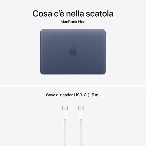 Apple MacBook Neo 13'' con chip A18 Pro: progettato per l’AI e Apple Intelligence, display Liquid Retina, 256GB di archiviazione SSD, videocamera FaceTime HD a 1080p – Indaco thumbnail 6