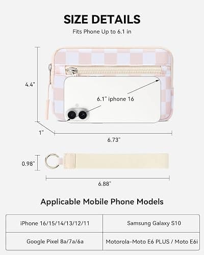 BOSTANTEN Wristlet Wallets for Women RFID Checkered Wallet with ID Window Nylon Wristlet Purse with 3 Zippers Dusty Pink thumbnail 5