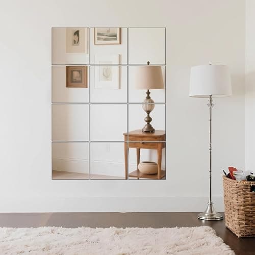 Ruomeng Home Gym Mirrors 12 Inch x 12Pcs Wall Mounted Mirror Glass Frameless Full Length Mirror Tiles for Home Gym, Bedroom, Door & Bathroom thumbnail 5