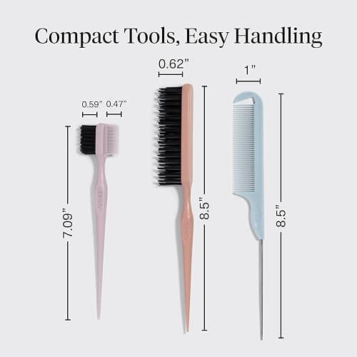 Kitsch Slick Back Hair Brush – Hair Styling Combs Kit with Pintail Comb, Edge Brush & Teasing Tool, Comb Set for Precision Parts, Smooth Edges, Volume & Slick Back Brush for Styling thumbnail 4