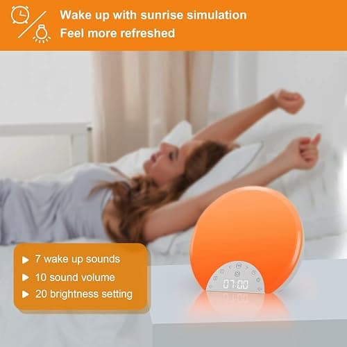 ANTDALIS Sunrise Alarm Clock Wake Up Light for Kids, Adults, Heavy Sleepers with Dual Alarms, Snooze, Sleep Aid with 7 Nature Sounds for Bedrooms with 8 Colors Night Light, FM Radio, Gift Ideas thumbnail 2