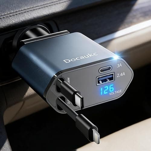 Retractable Car Charger for iPhone 17, 69W USB C 4 in 1 Fast Charging, Car Truck Accessories, Car Adapter, Road Trip Essentials Gift for Men Women, for iPhone 17 Pro Max Air 16 15 14 13, Galaxy, Pixel - Image 1